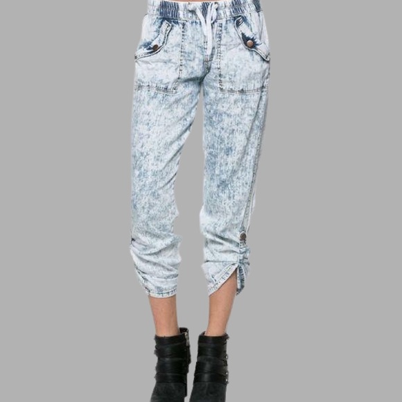 Boho Hippie Style Acid Wash Lightweight Lightweight Jogger Pants - Picture 3 of 8